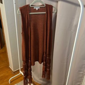 Knox Rose Long Sleeveless Sweater Vest Open Cardigan Red M